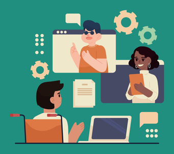 Three people interacting online