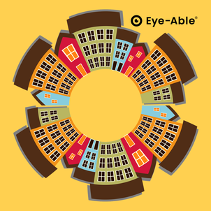 Painted block of flats.