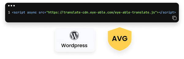 Eye-Able Translate-integratiefragment weergegeven met WordPress-compatibiliteit en AVG-conformiteit.