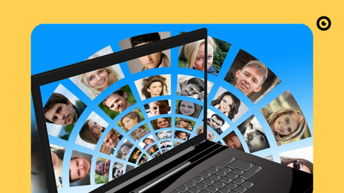 Bilder von Menschen im Kreis auf einem Laptop