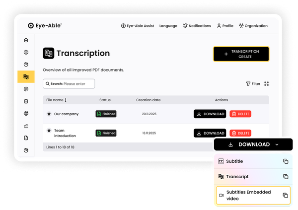 Interface for video transcription and subtitles