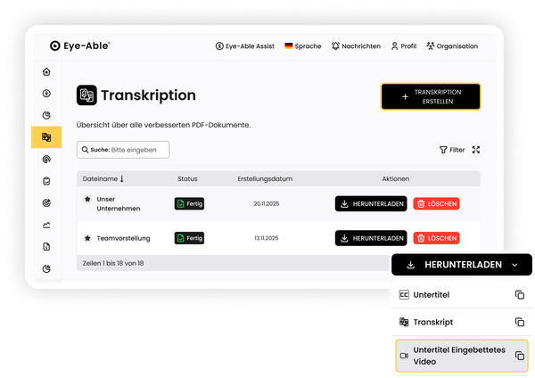 Oberfläche für Transkription und Untertitel