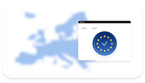 Europakarte mit EU-Sternen, Symbol für Barrierefreiheitskonformität.