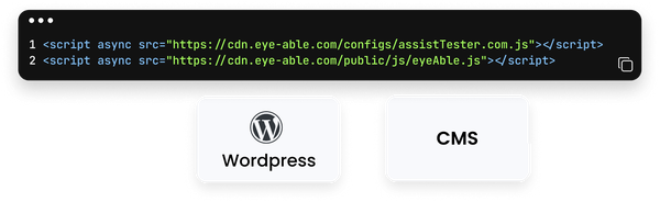 Eye-Able integration for CMS platforms such as WordPress using a script snippet.