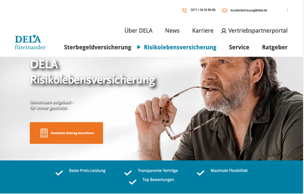 Website of DELA life insurance