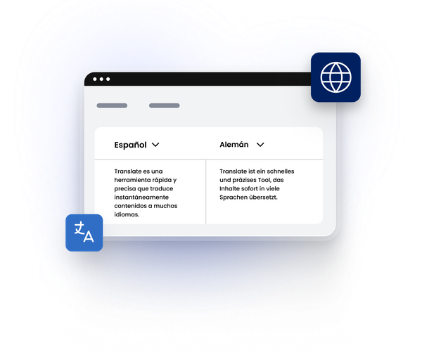 Ventana con comparativa de textos en español y alemán.
