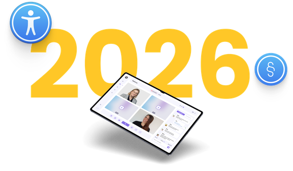 2026 in yellow with accessibility symbol, a tablet and a paragraph symbol