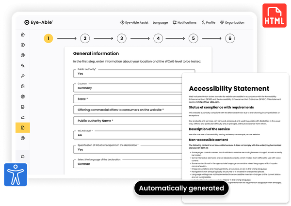 Automatically generated accessibility statement with form for website information input.
