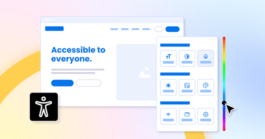 Browser window with the slogan "Accessible to everyone" and a menu with overlay functions next to it.