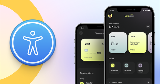 Smartphones mit Banking App und Barrierefreiheitssymbol auf der linken Seite