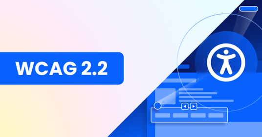 Banner mit WCAG 2.2 mit Icon für Barrierefreiheit und Formular im Hintergrund.