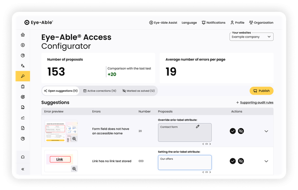 Accessibility configuration with optimization suggestions