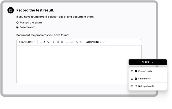Form to record accessibility test results and notes