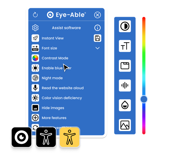 Eye-Able Assist-Widget mit Barrierefreiheitsfunktionen