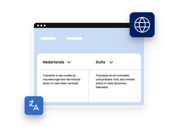 Eye-Able vertaalinterface met inhoud in Duits en Engels en taalpictogrammen.