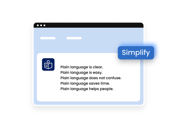 Eye-Able interface with plain language function showing simplified text.