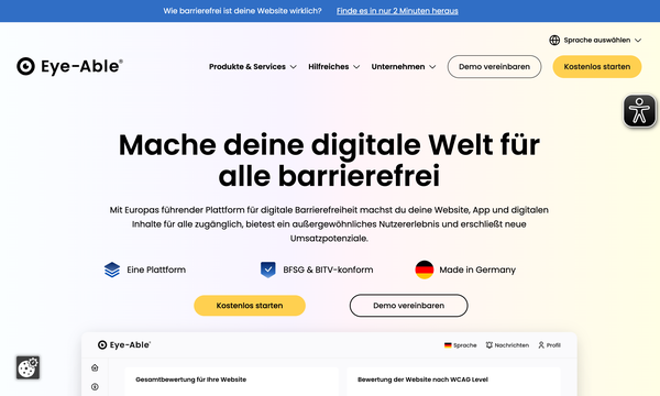 Startseite der Eye-Able Website