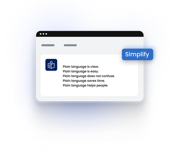 Eye-Able interface with plain language function showing simplified text.