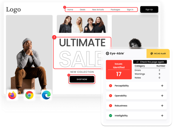 Accessibility audit highlighting issues on a website