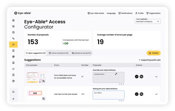 Accessibility suggestions in Eye-Able Access Configurator