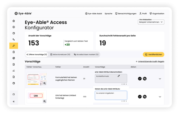 Accessibility-Vorschläge im Eye-Able Access Configurator