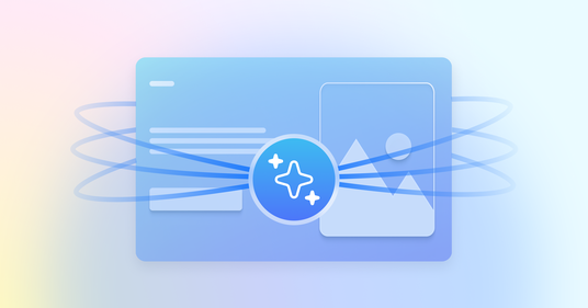 Illustratie van een webinterface met in het midden een pictogram met sterretjes, omringd door blauwe lijnen die verschillende onderdelen van de pagina verbinden. De afbeelding staat voor optimalisatie en verbetering van digitale content en gebruikerservaring.