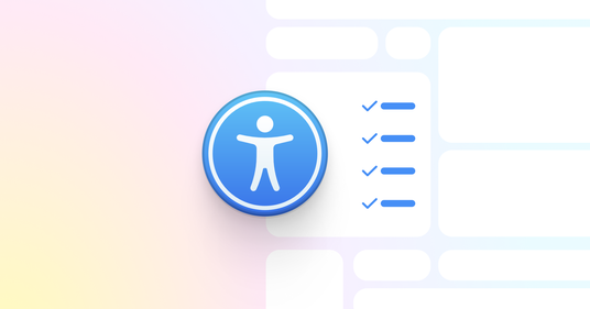 Illustratie van een webinterface met het universele toegankelijkheidssymbool op de voorgrond. Rechts is een checklist met blauwe vinkjes zichtbaar, wat het controleren en voldoen aan toegankelijkheidsrichtlijnen voor digitale content en websites visualiseert.