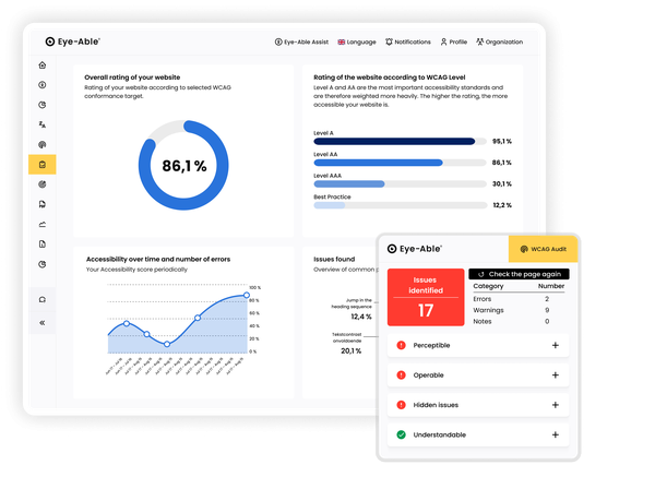 Dashboard showing website accessibility score
