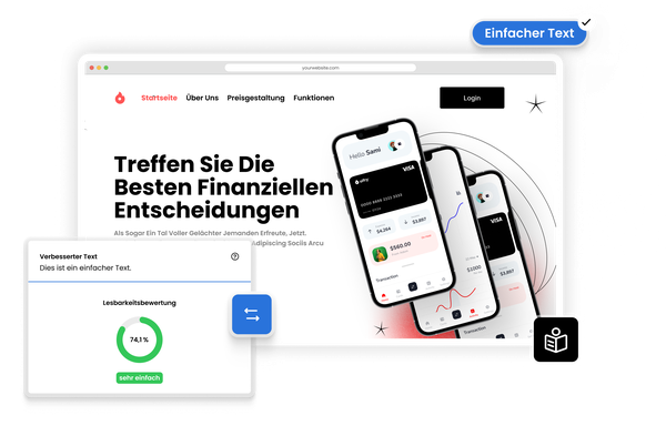 Webseitenvorschau mit vereinfachten Inhalten, erstellt mit Eye-Able Easy Text.