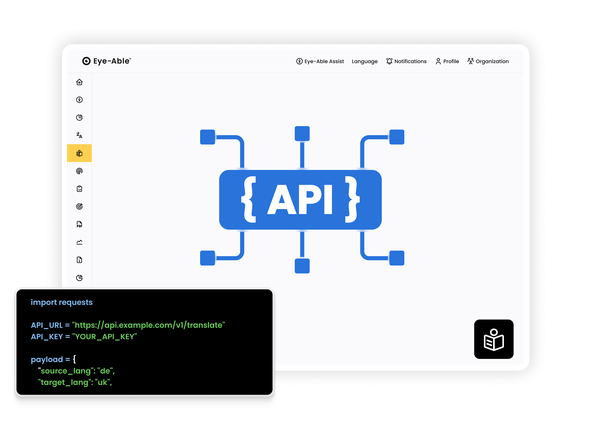 Eye-Able Plain Language API overview with code example for developers.