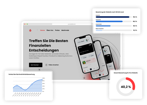 Eye-Able Report mit Diagrammen zur Barrierefreiheitsbewertung und WCAG-Konformität.