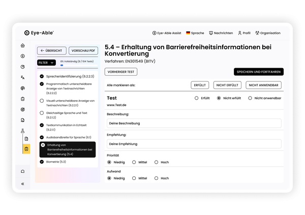 Testformular zur Erhaltung von Barrierefreiheitsinfos