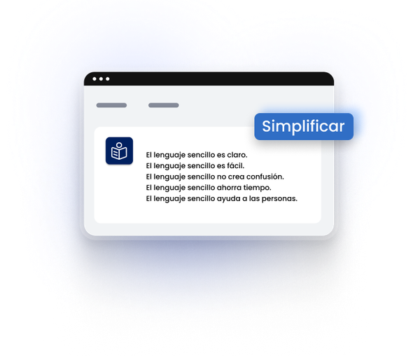 Texto en una ventana del navegador y un botón azul ‘Simplificar