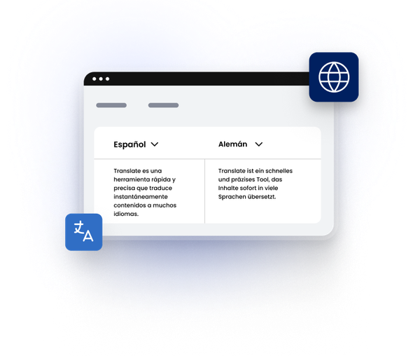 Ventana con comparativa de textos en español y alemán.