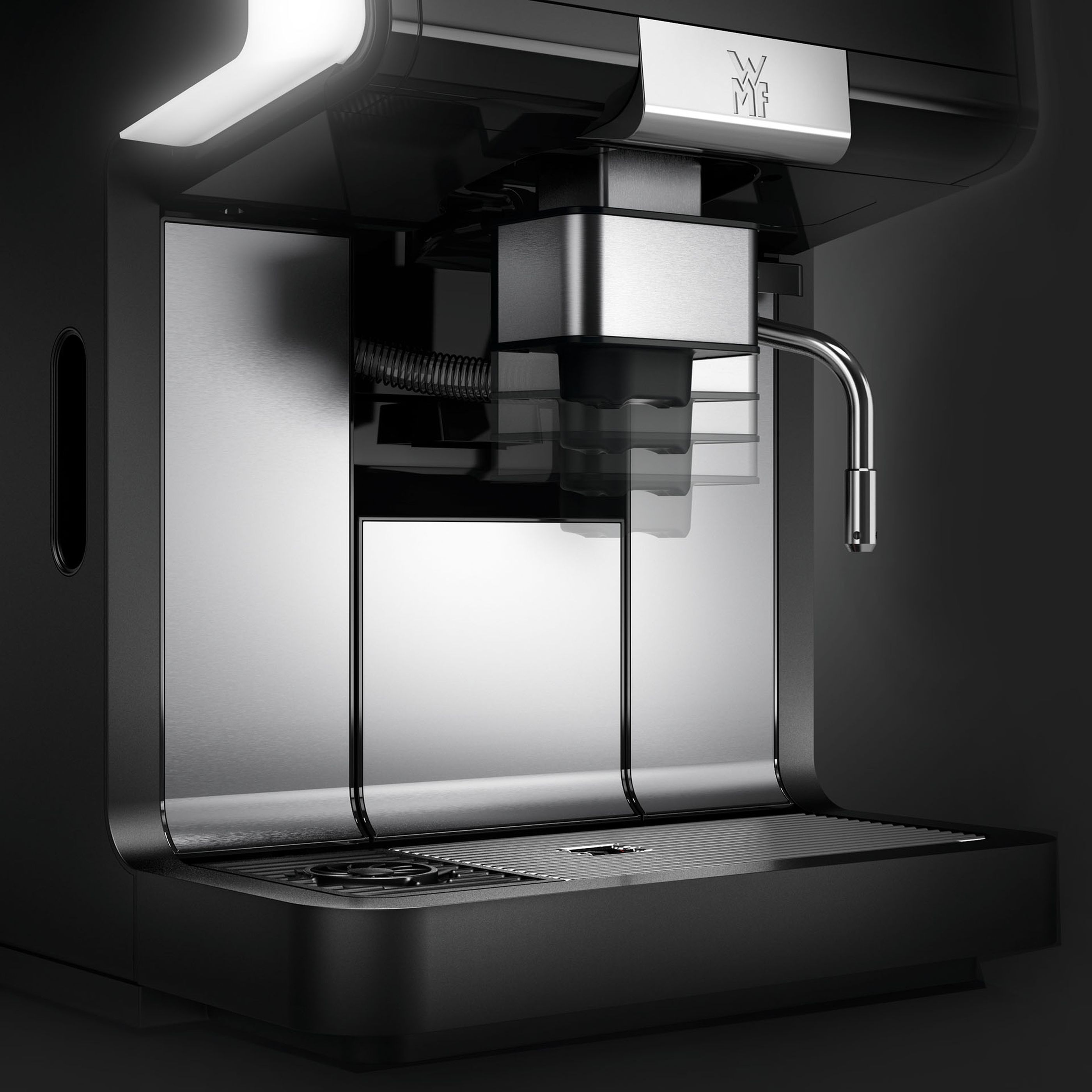 Automatic height-adjustable spout at WMF 1500 S+ fully automatic coffee machine