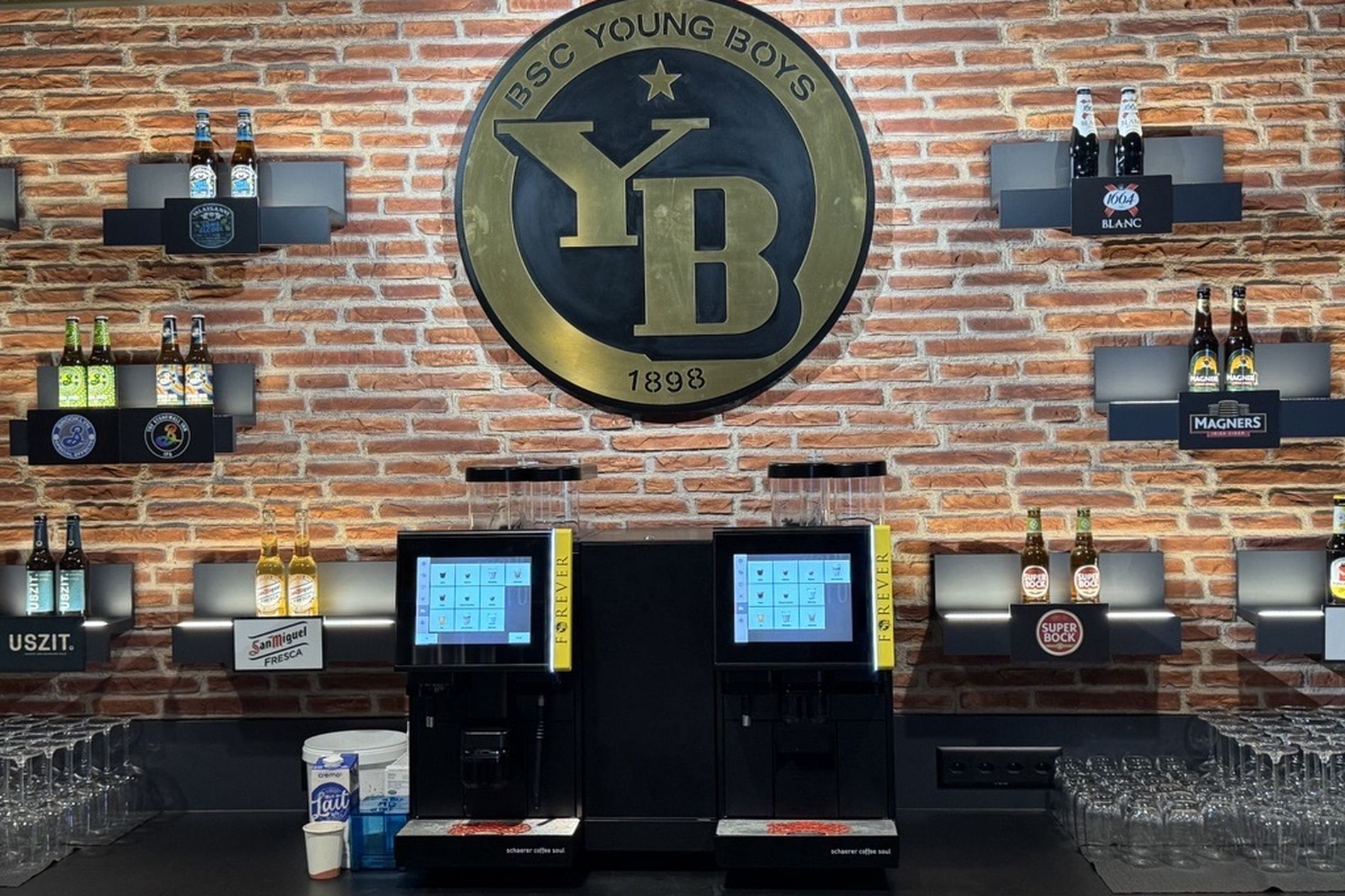 Two Schaerer Coffee Soul on counter of YB soccer club