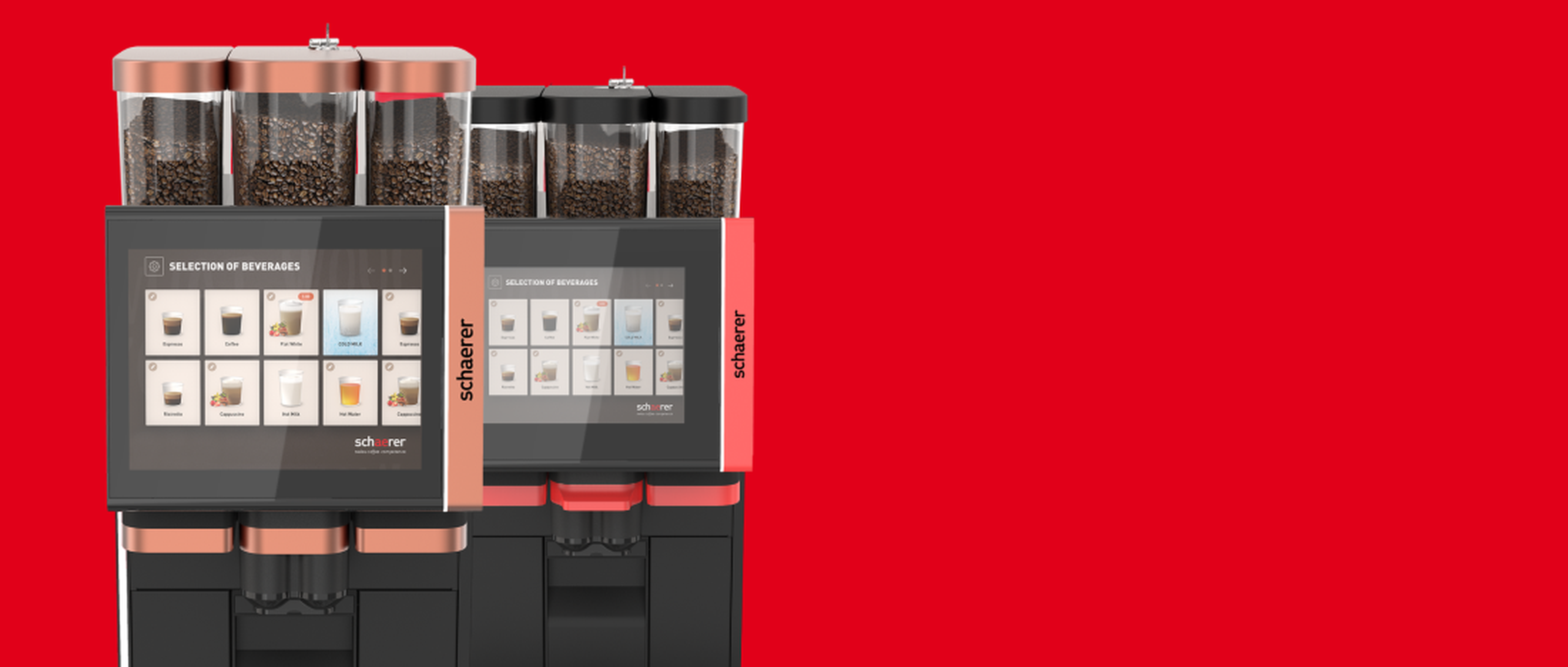 Zwei Kaffeemaschinen auf rotem Hintergrund