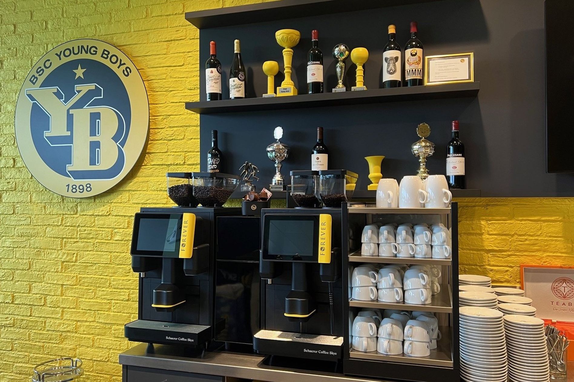 Two Schaerer Coffee Skye on counter of YB soccer club