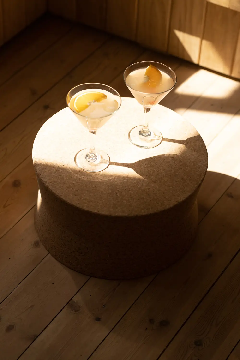 Two martini glasses available as part of ARC Painswick dining options where guests to this Cotswolds large group accommodation enjoy private chef and catering options