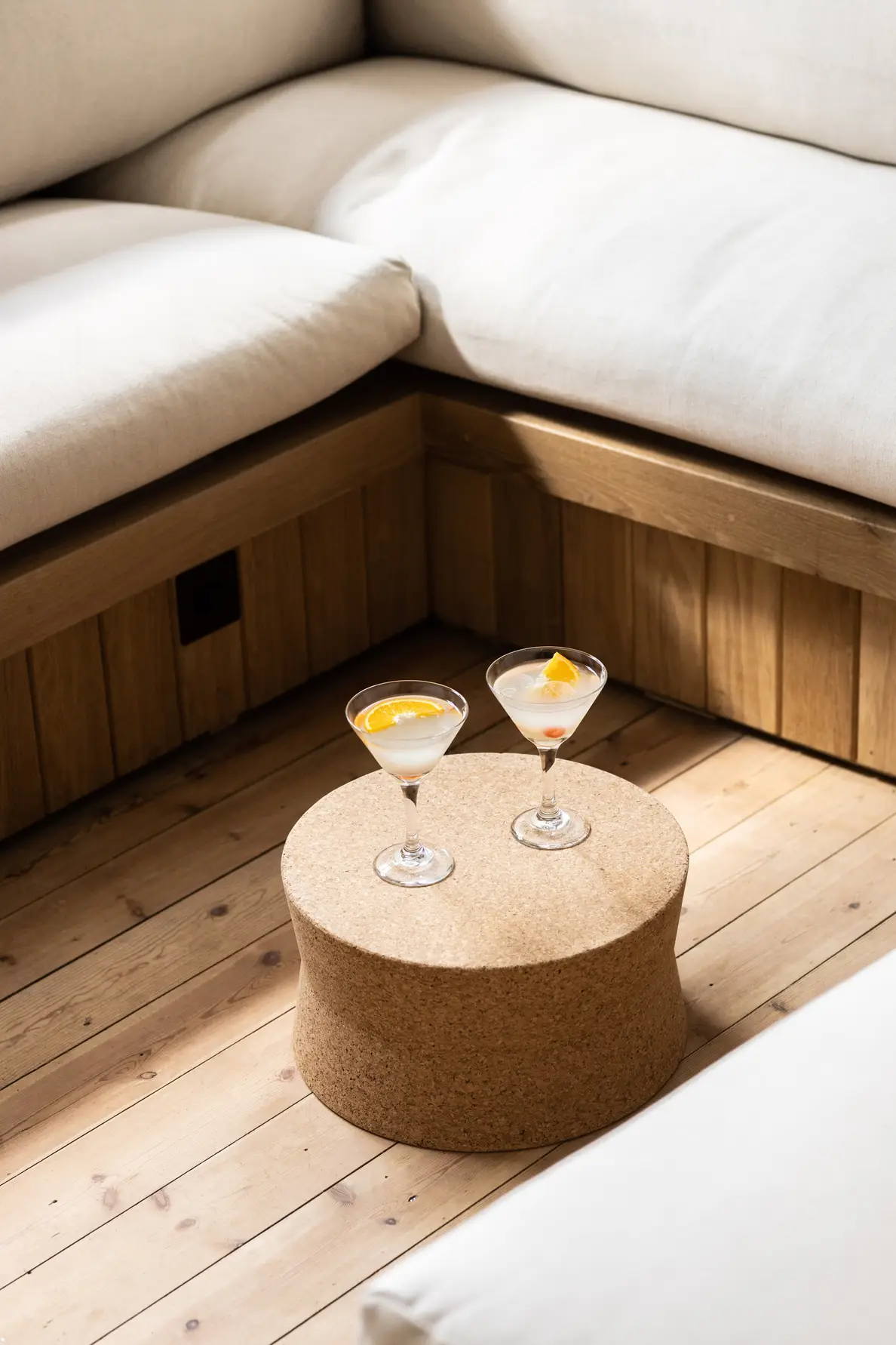 Two martini glasses available as part of ARC Wells-next-the-sea dining options where guests to this Norfolk large group accommodation enjoy private chef and catering options