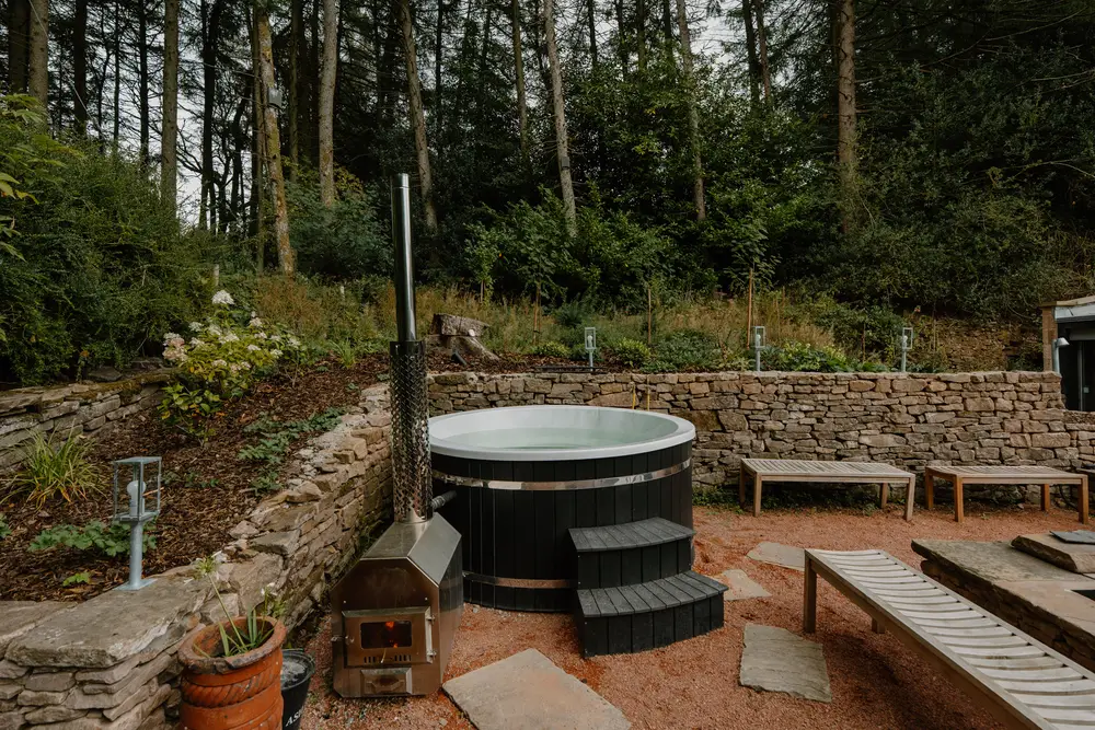 Outdoor wood fired hot tub at ARC Peaks