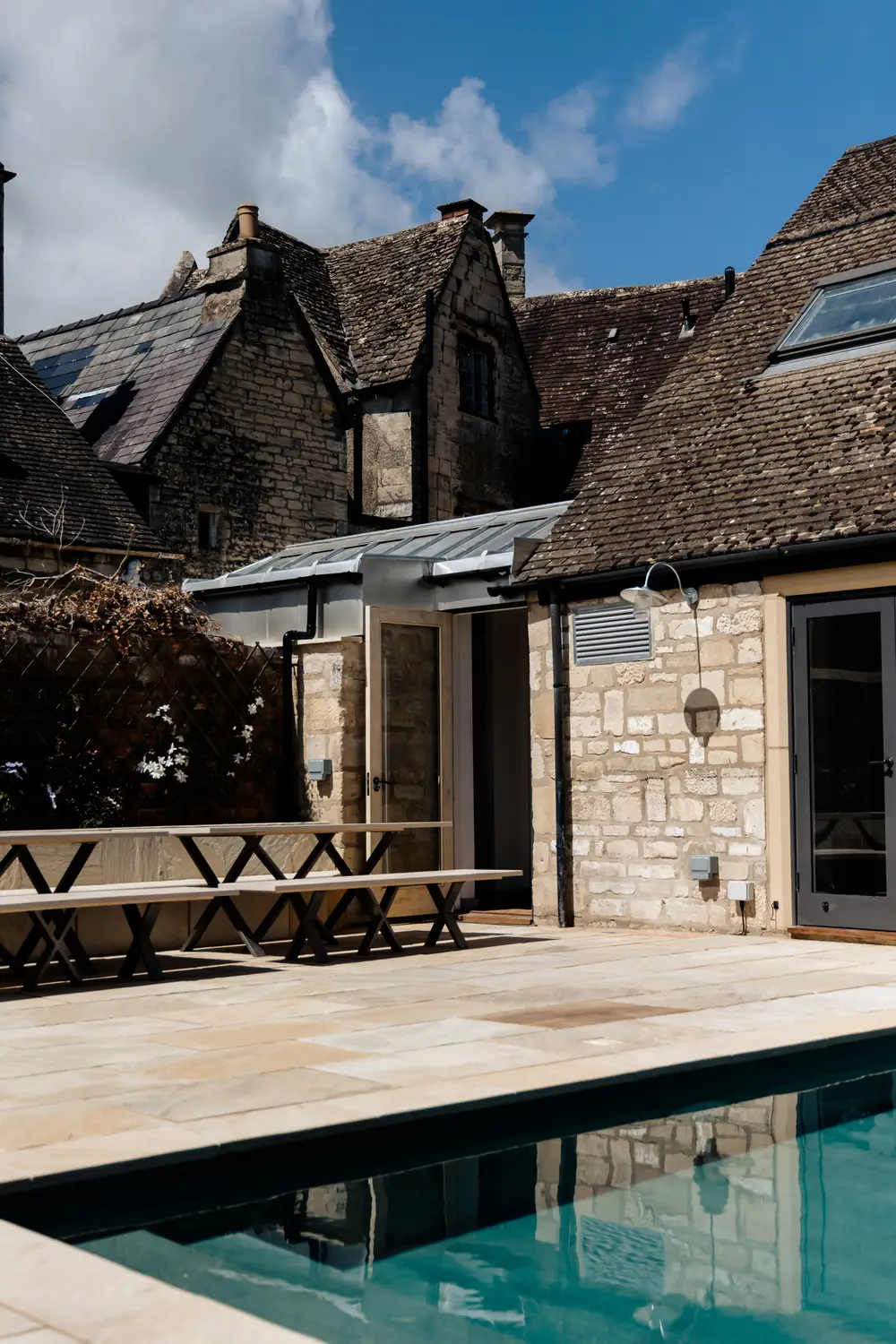 An outdoor pool available for all large groups and holiday stay guests with accommodation at ARC Painswick to enjoy a vacation in the Cotswolds.