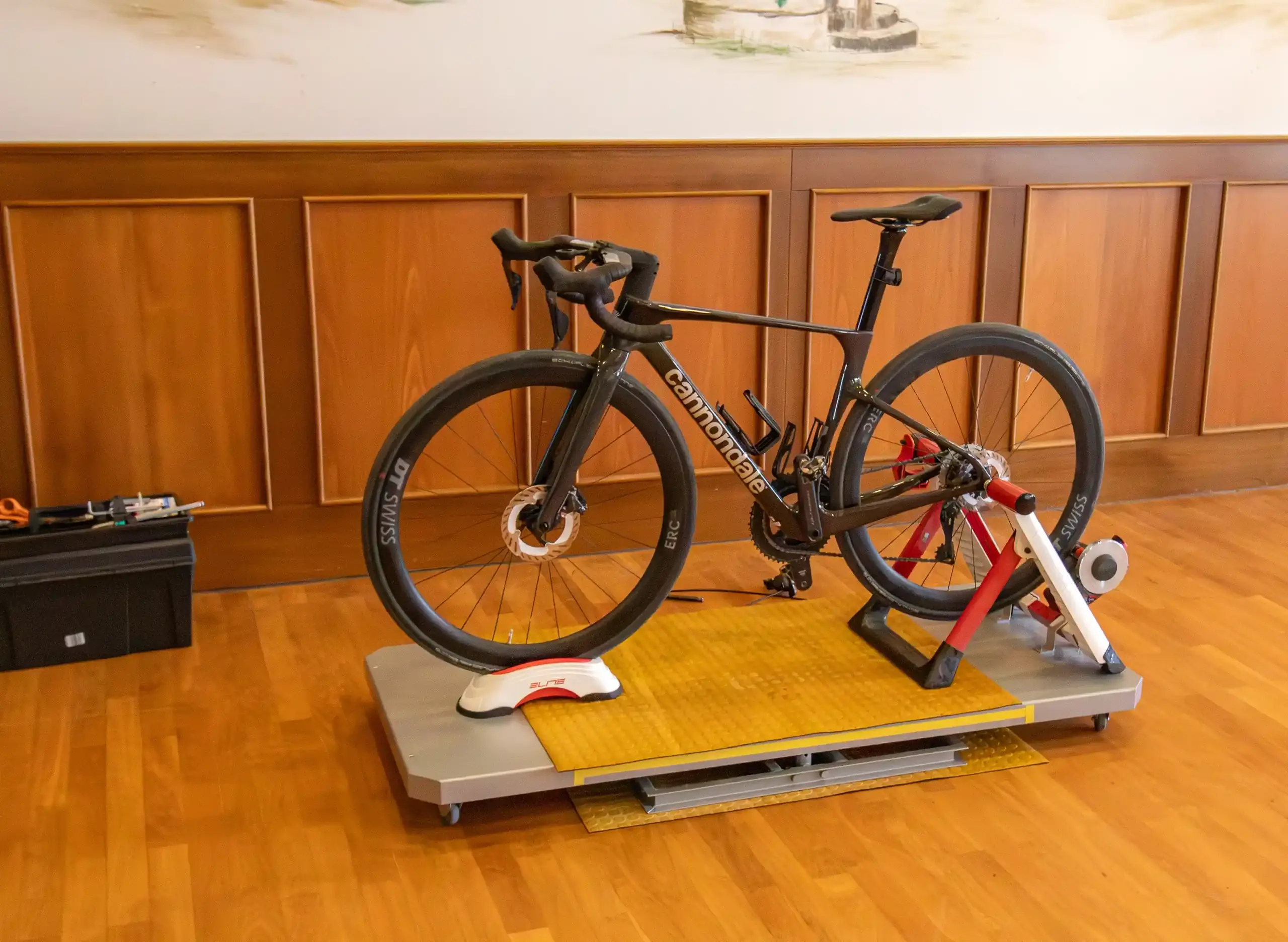 Rennrad auf dem Rollentraining fürs Bikefitting