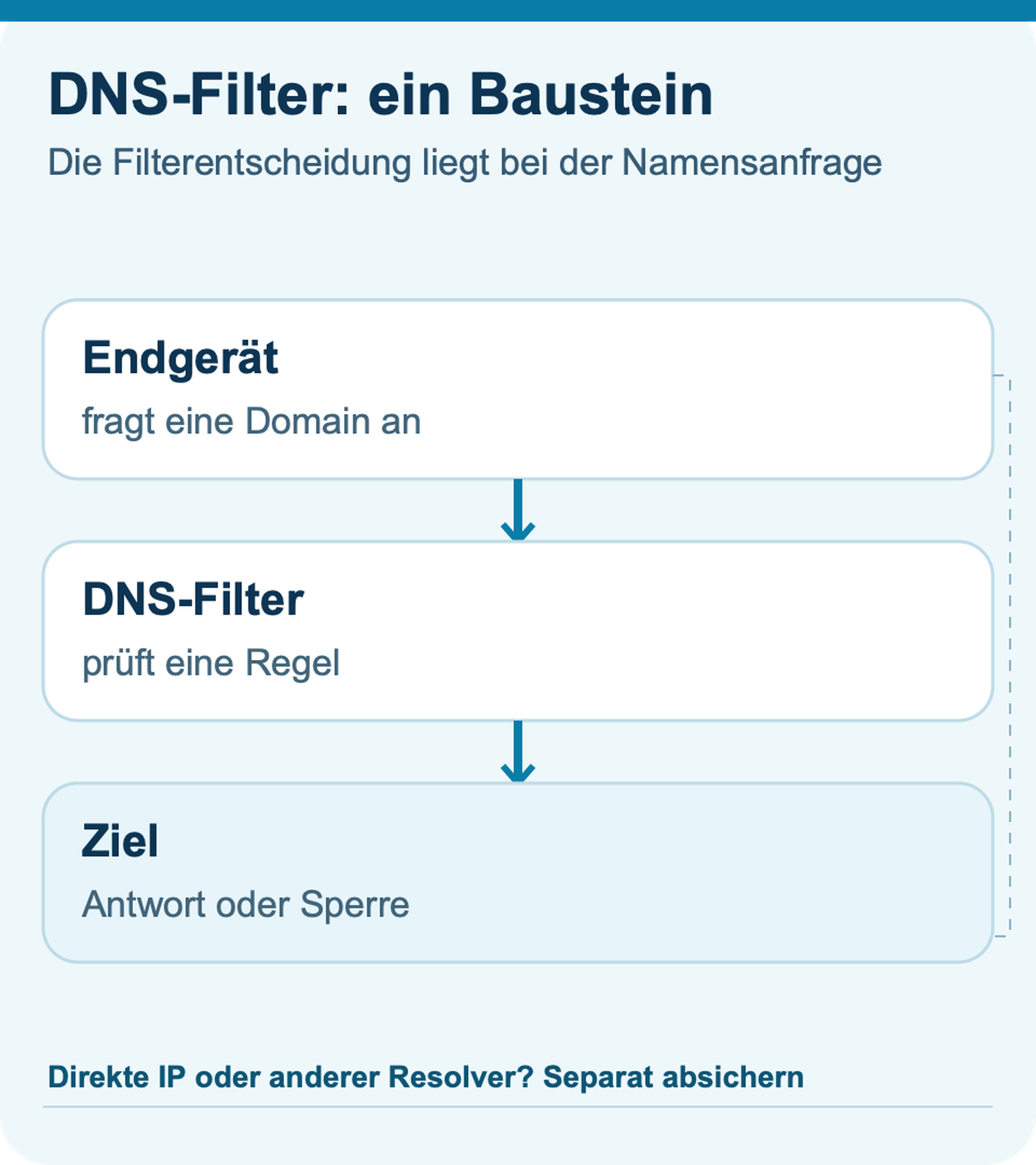 DNS-Filter im Unternehmen: Wie der Schutz funktioniert und wo seine Grenzen liegen: schematische Entscheidungsgrafik