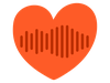 A vibrant red heart icon filled with a dark red stylized audio waveform pattern.