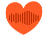 A vibrant red heart icon filled with a dark red stylized audio waveform pattern.