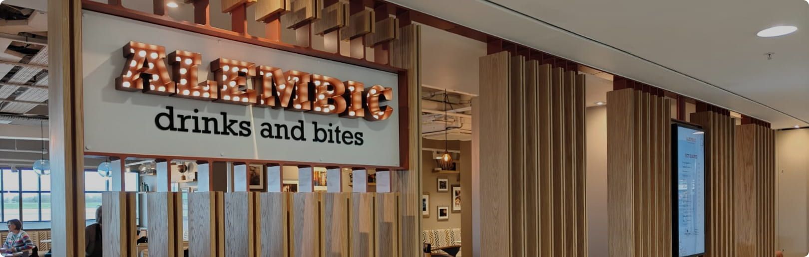 Wooden panels on Alembic restaurant entrance