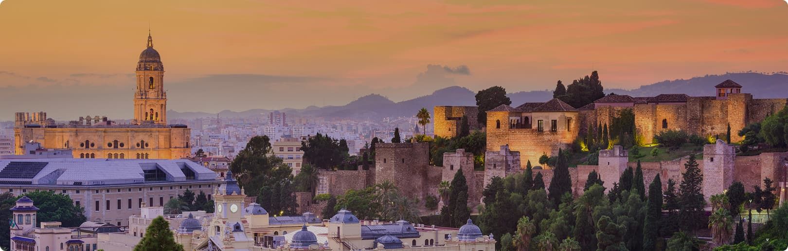 Sunset over European city