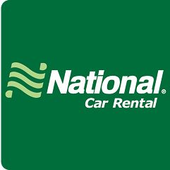 Green background with flag icon and text that says national car rental
