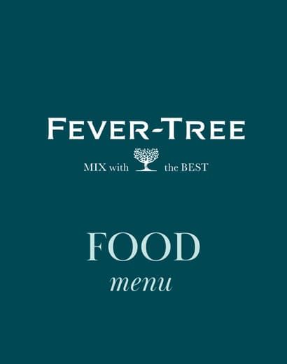 A teal Fever-Tree menu cover with the text "Mix with the Best" above "Food Menu."